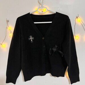 Black Cardigan Cross Angel Embroidery Gothic
